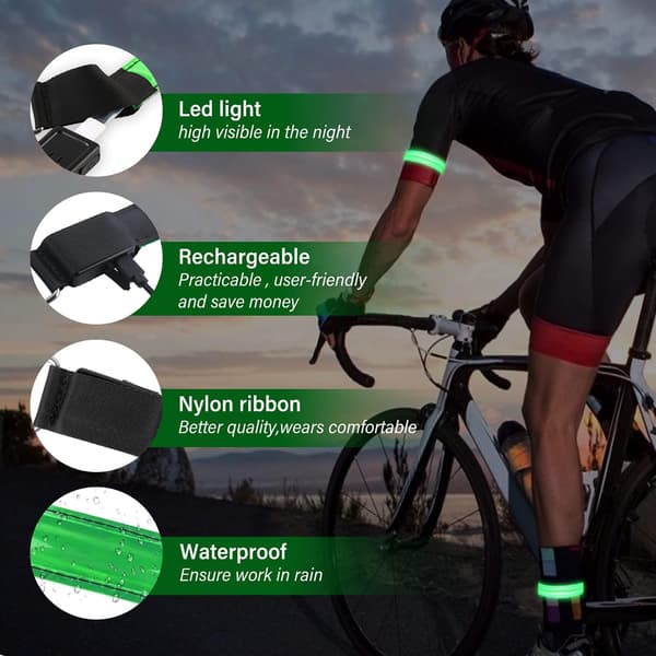 4-pack USB uppladdningsbara LED-säkerhetsarmband, justerbara med blinkande effekter