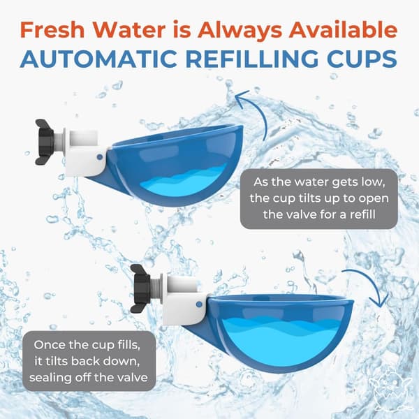 Blue Automatic Water Cup for Chickens, Ducks, Geese, Turkeys, and Rabbits, Waterer Kit, Poultry Waterer, 5-pack-FX-