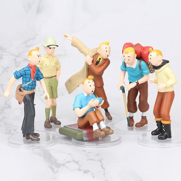 6-delt sæt Tintin Adventures-dukker, Tintin tegneseriefigur-FX-