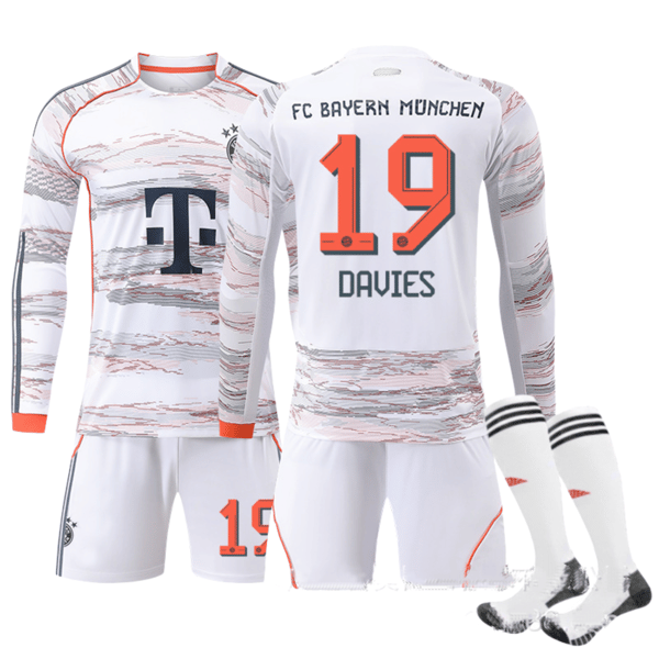 25-26 Bayern München Bortaställ Långärmad NR.19 Davies Fotbollströja Set - Höst Vinter Stil Kit-FX- 22#