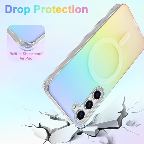 Cute Case for Samsung Galaxy S23, Compatible with MagSafe, Glittery Girly Rainbow Magnetic Protective Case, Blue Rose-FX- Gradient Blue & Pink