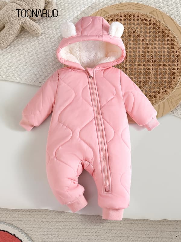 Fortykket heldragt til baby til efterår/vinter udendørsbrug med lynlås 3-6M Pink Red