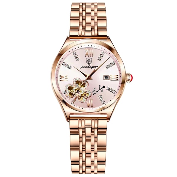 POEDAGAR Klokke Mote Luksus Burgunder Kvarts Klokker Vanntett Rustfritt Stål Flekk Dame Armbåndsur Romantisk Kjæreste Gave Pink(.427)