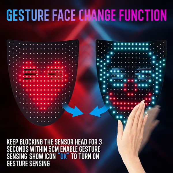 LED-maske Halloween-kostume til børn og voksne, lysende gestusstyret maske-FX-