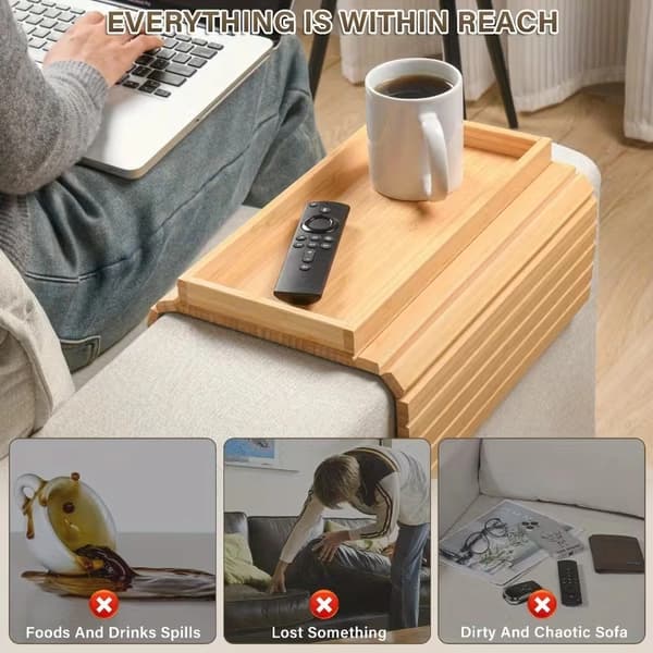 Hopfällbar armbricka för soffa med mugghållare och halkfri dyna, plast, ingen montering Natural