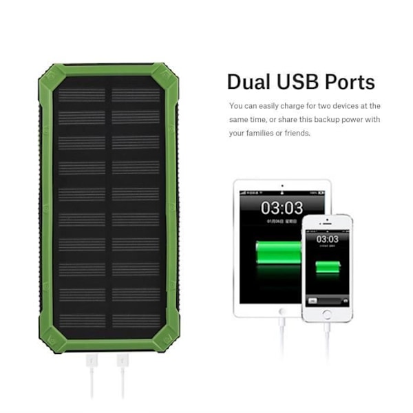 20000mAh Dobbelt USB Powerbank, Bærbar Solar Hurtigoplader - Grøn