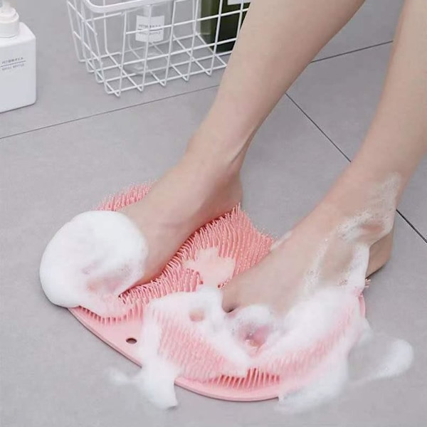 Fotskrubb for dusj, fotrengjøringsmattemassasje med sklisikre sugekopper, dusj- og badefotskrubbmatte (rosa) Pink