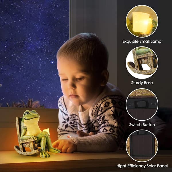 Solar Havefrøstatue, Miniature Fe-indretning med LED-lys-FX-