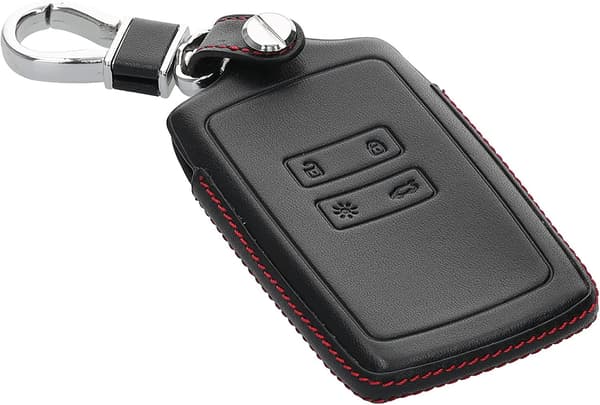 Renault Smart Key Case 4-knaps Nøglefri Go Sort Rød Ægte Læder Nøglefob Cover-FX-