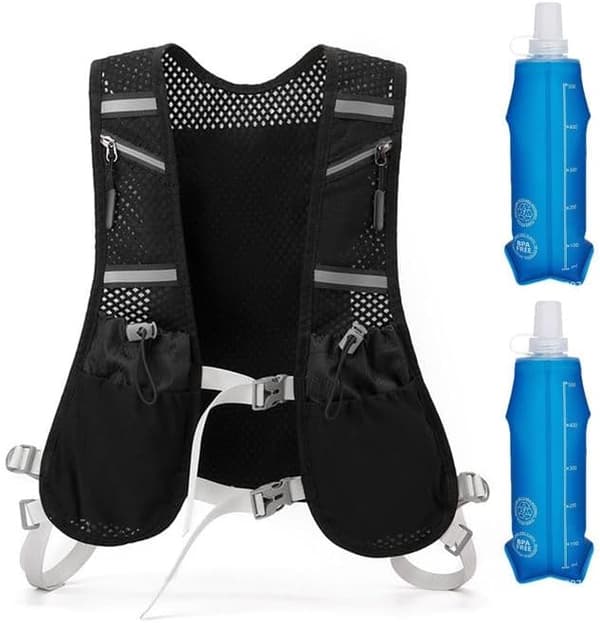 Running Vest with Hydration System and 2 Soft Flasks 500ml, Hydration Vest for Women and Men, Adjustable Breathable Backpack for Marathon Cycling-FX-