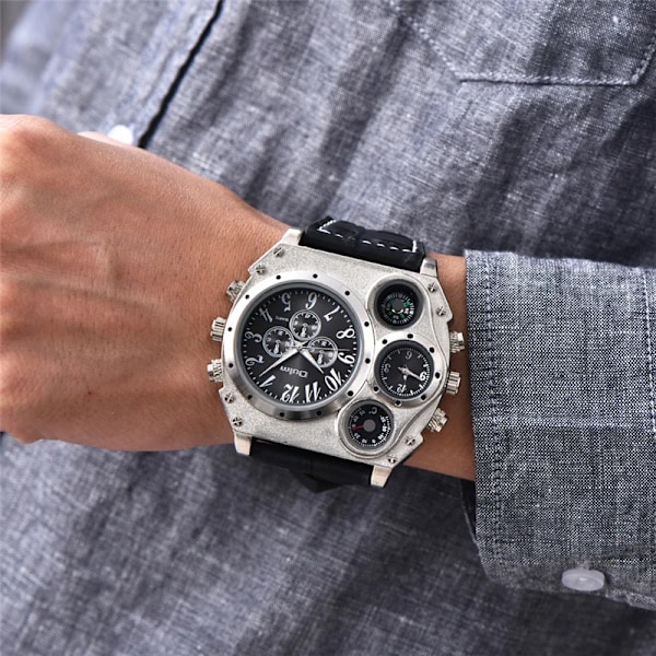 Oulm 1349 Nye Sportsklokker Herre Super Stor Stor Urskive Mann Quartz Klokke Dekorativt Kompass Luksusklokke Black