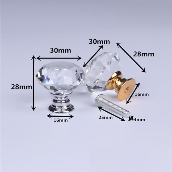 12 Pcs 30mm Diamond Shaped Crystal Glass Cabinet Knobs with Screws, Drawer Knobs for Kitchen, Dresser, Door, Cupboard-FX-