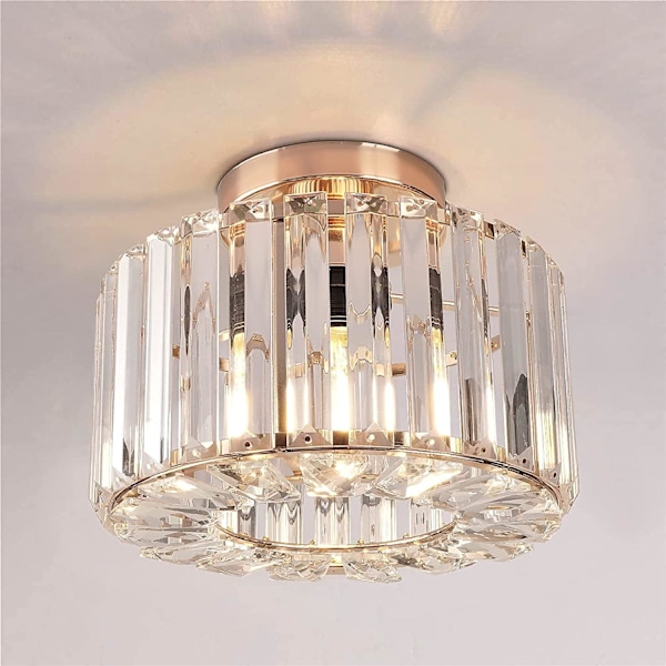 Gullfarget taklampe - Industriell krystall semi-innfelt takbelysning Moderne LED-lysekrone egnet for stuen
