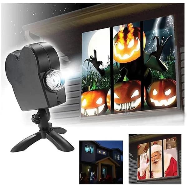 Holografisk LED-projektor til vindue, Halloween- og julepynt-FX-