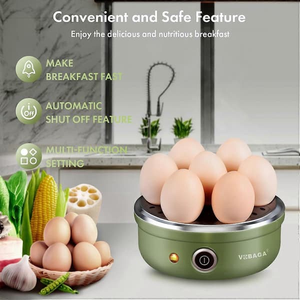 Elektrisk eggkoker med automatisk avstengning, rustfritt brett, kurv, vintage grønn-FX-