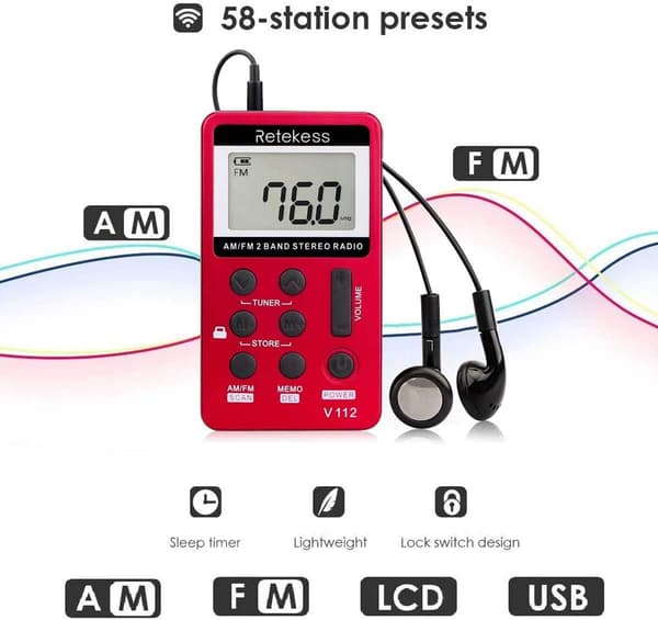 Bærbar lommeradio Mini personlig AM FM-mottaker med oppladbar-FX-