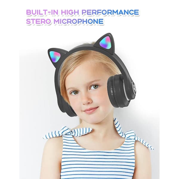 Børnehovedtelefoner med mikrofon og RGB LED-lys, Bluetooth til skole og smartphone-FX-