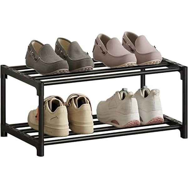 2-Tier Shoe Rack, Small Narrow Shoe Rack, Anti-Rust Coating, Suitable for Dorms, Apartments, Balconies, Stackable Narrow Shoe Rack-FX-