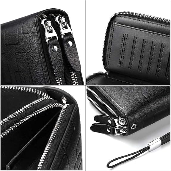 Herre Clutch Taske Håndtaske Ægte Læder Pung Lynlås Lang Pung-FX-