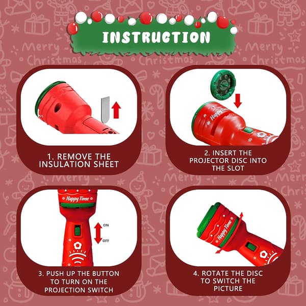 Christmas Flashlight Projector for Kids - 24 Different Christmas Themed Pictures Flashlight Toy for Christmas Party Lights | Interactive Kids (RED)-FX-