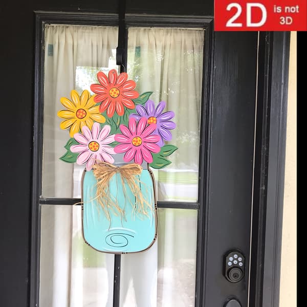 2D Träkrans Dörrhängare - Vår Sommar Lantlig Blomsterdekor, Ingen Ström Behövs-FX-