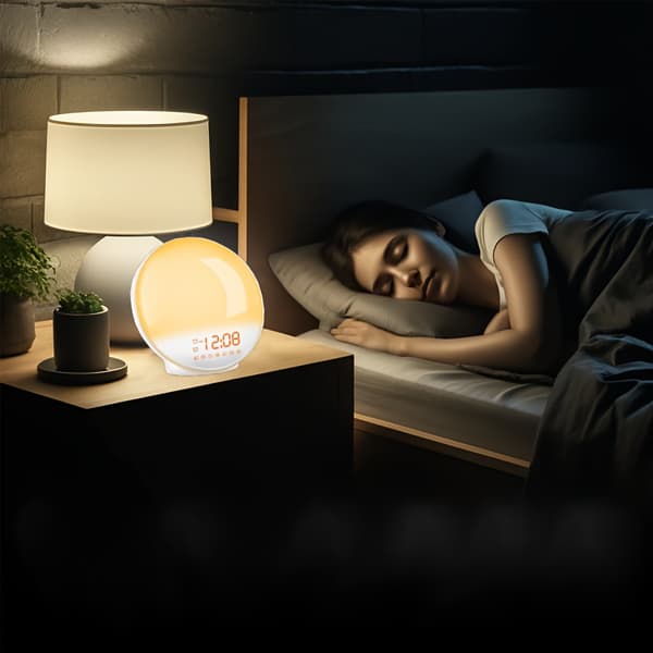 Sunrise Wake Up Light-vækkeur med digitalt display og OK-til-at-stå-op-funktion JN01 White