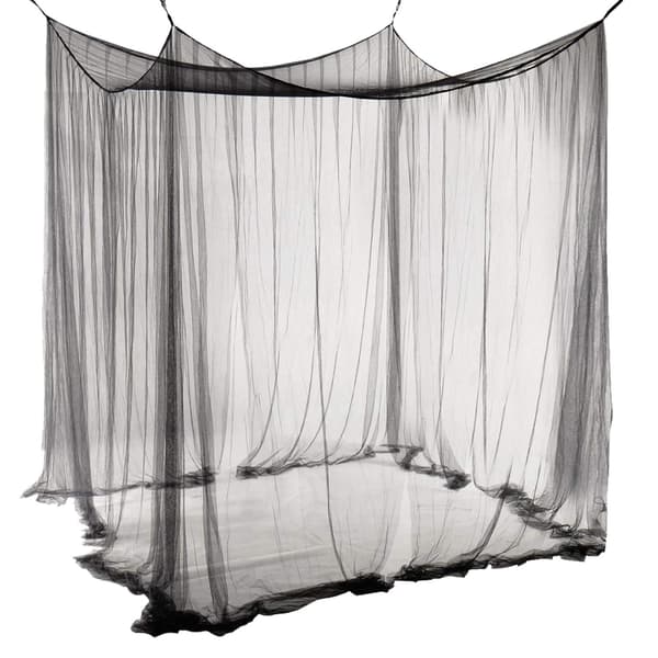 Double Mosquito Net Black 4-Post Bed Canopy Decorative Princess Square Mosquito Net Large for Indoor Bedroom and Camping-FX-