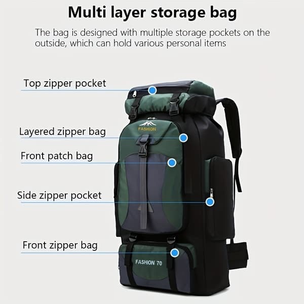 70L Nylon Reseryggsäck för Vandring Camping Män Kvinnor 70L Deep Blue