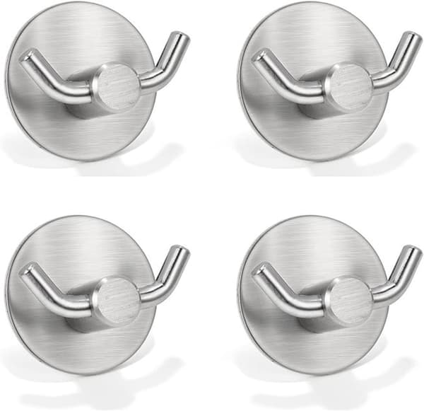 4 Selvklæbende Vægkroge i Rustfrit Stål til Badeværelse Køkken T-FX-