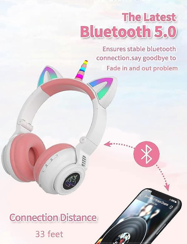 Trådløse enhjørning Bluetooth-hovedtelefoner med LED-lys til børn-FX-