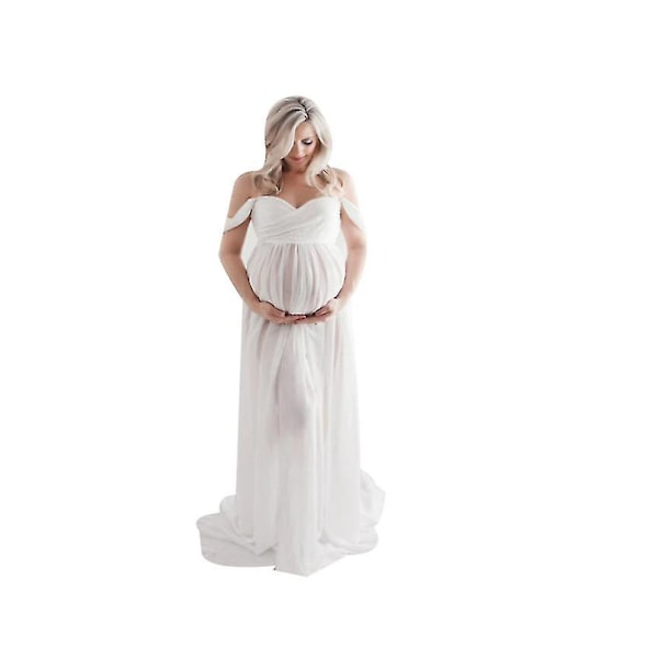 Gravidkjole Chiffonkjole delt front for fotografering Hvit størrelse L