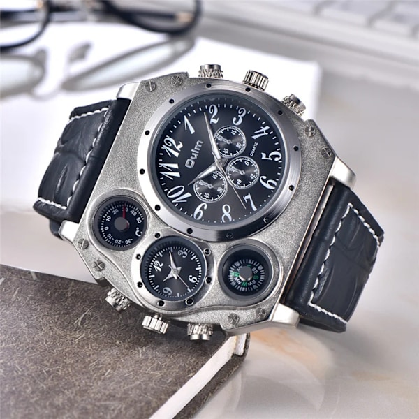Oulm 1349 Nye Sportsklokker Herre Super Stor Stor Urskive Mann Quartz Klokke Dekorativt Kompass Luksusklokke Black