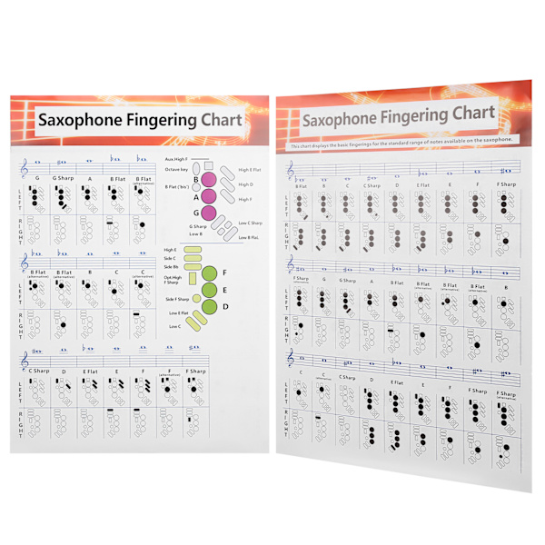 Saxophone Fingering Chart Basic Guide Practice Comparison Chart Portable Coated Paper-FX-