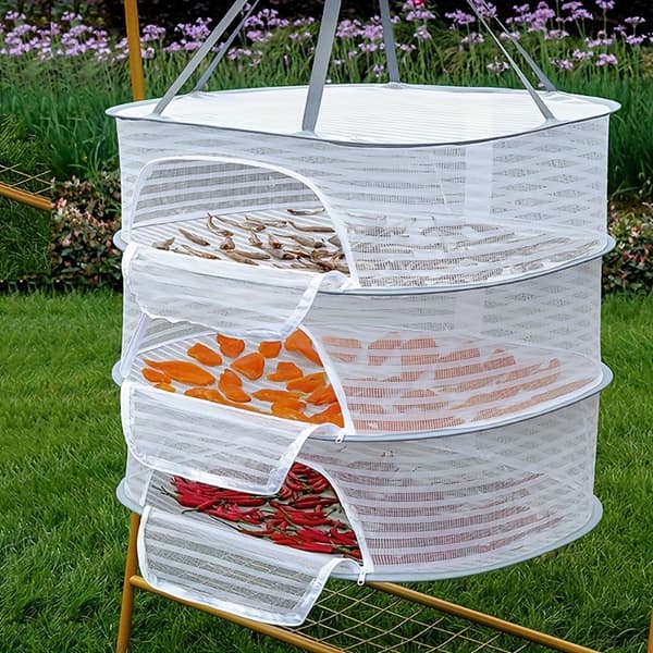 3-Tier Foldable Mesh Drying Rack with Zipper, Space-Saving Drying Net for Herbs and Food for Home and Camping-FX- 1PC-3 layers