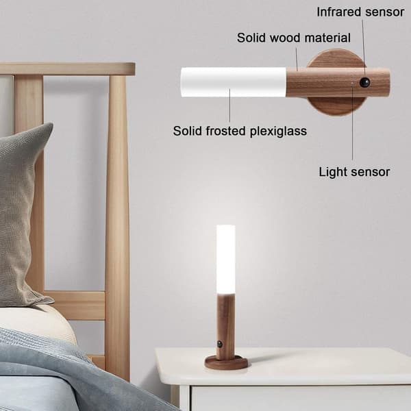 Trådløs LED-vegglampe i tre med bevegelsessensor og USB-lading-FX-