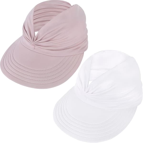 Solhatte til kvinder UV-beskyttelse Solskærm Bred skygge Sommerhatte med hestehale-FX- Pink White