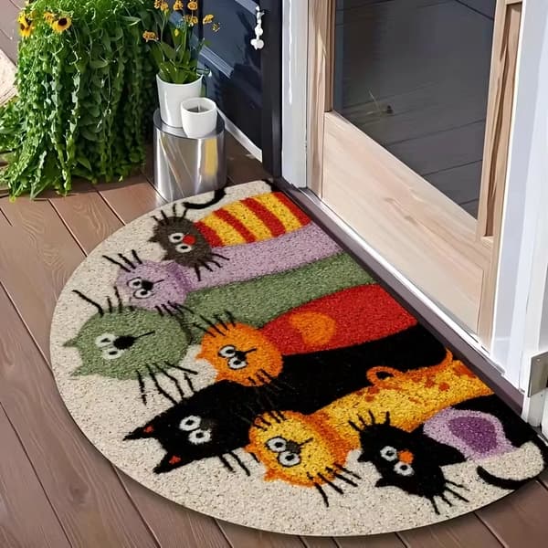Halvcirkelformad kattdörrmatta 60x90cm Halkfri Polyester Inomhus Utomhus 60x90cm