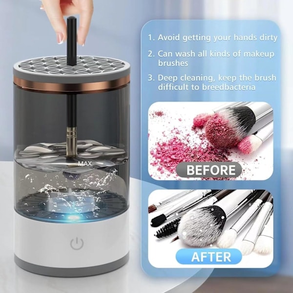 Automatisk sminkborste-rengörare, elektrisk sminkborste-rengöringsmaskin, sminkborste-rengöringsverktyg, perfekt present till mamma, fru