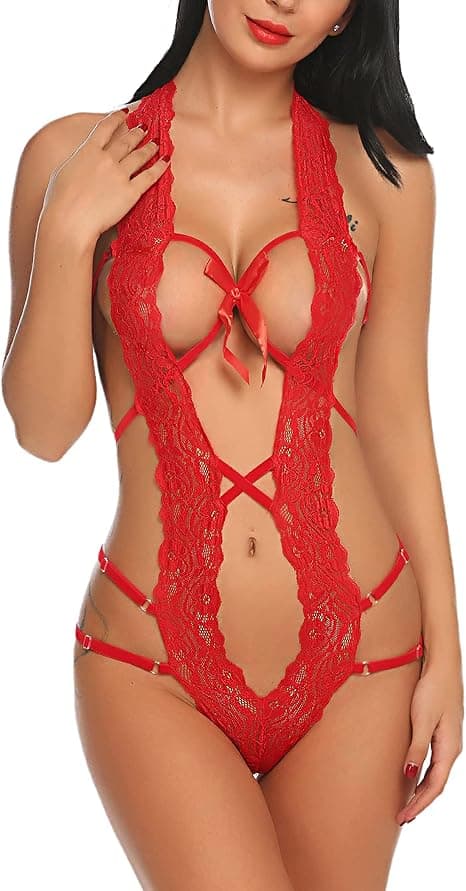 1 stk (rød) Dameundertøy One Piece Dyp V Teddy Sexy Bodysuit-FX-