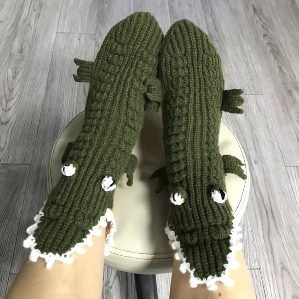 Unisex jule-krokodillesokker til kneet, varme vinter-tegneseriesokker One-size Green