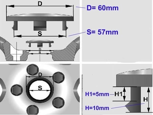 Volvo centerkapsler til fælge 60mm passer til 57mm huller 4-pak.-FX-