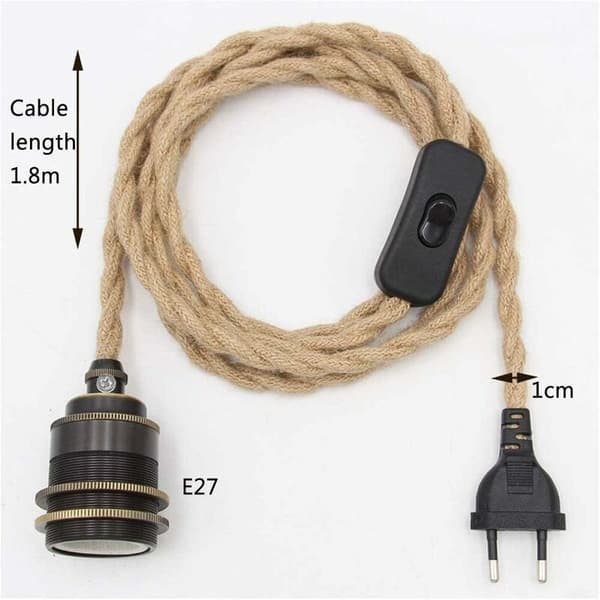 Vintage Pendant Lamp Kit with Hemp Rope and Switch, DIY E27 Single Pendant Cable, Gold Bronze-FX-