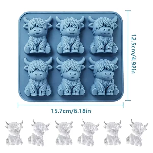 Mini Highland Ko Isform – 3D Silikoneform til Drikkevarer, Fester, Gaver Blue+Pin