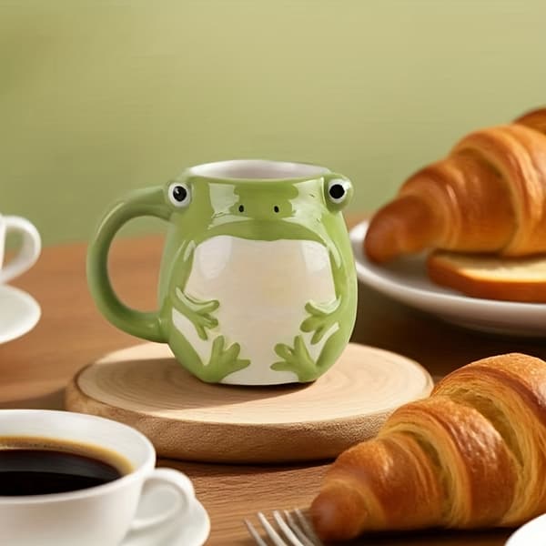Handmålad keramikmugg med groda, 3D-djurkaffekopp för hem och kontor White Cat
