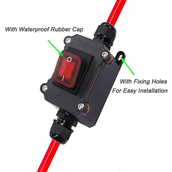 12V DC Inline Rocker Switch, 25A IP67 Vandtæt Afbryder med Quick Connect Terminaler-FX-