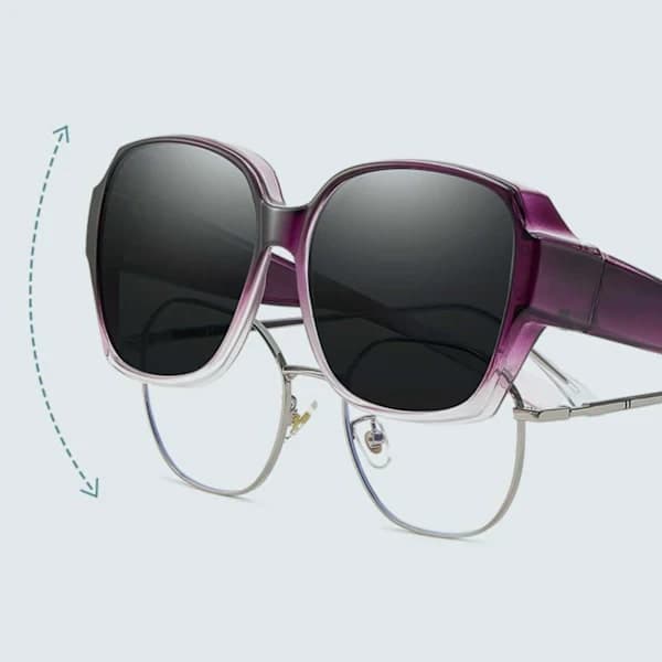 Polarized Sunglasses Over-Glasses. Sunglasses can be worn over glasses. Transparent-FX- Translucent brown-framed tea leaves