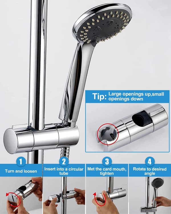 Dusjholder, justerbar 19-25 mm glidestang dusjhodeholder, ingen boring glidestang dusjhodeholder, 360° roterbar-FX-