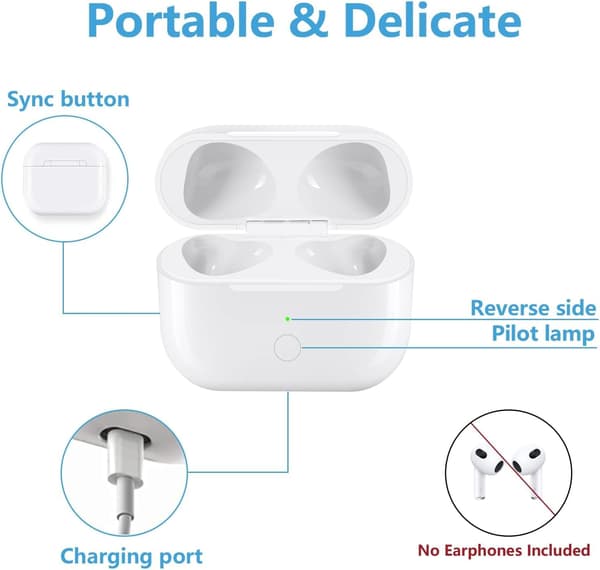 Trådløst ladeetui, erstatning kompatibel med AirPod 3. generasjon, med Bluetooth-paringsknapp-FX-