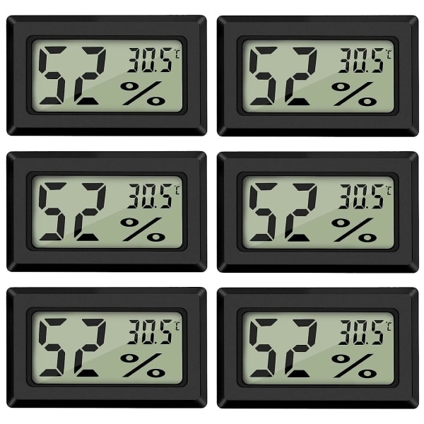 Mini Digital Termometer Hygrometer med Fugtighedssensor - Sort (6-pak)-FX-