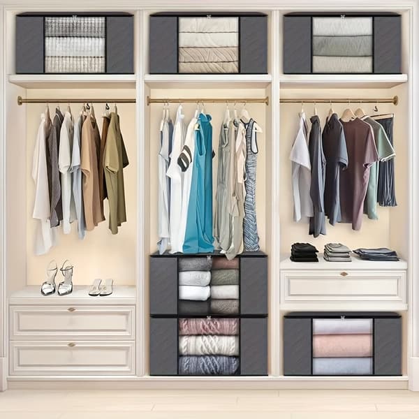3-pack förvaringsväskor med dragkedja och lock - Vikbar non-woven organizer för sängkläder filtar kuddar 3pcs Dark Gray